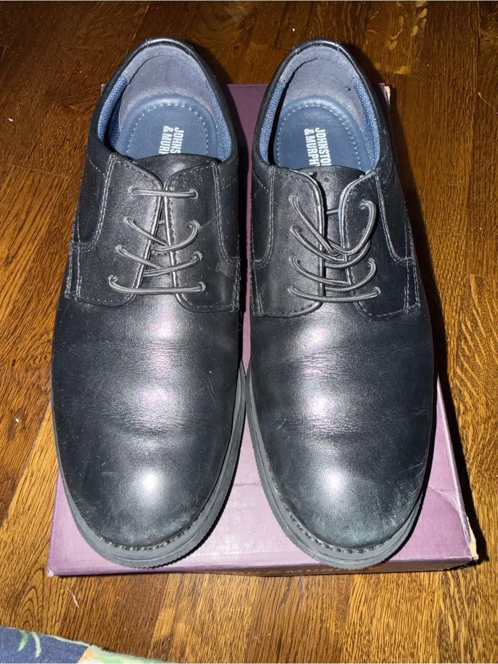 Johnston & Murphy Black Leather Plain-Toe Derby Shoes